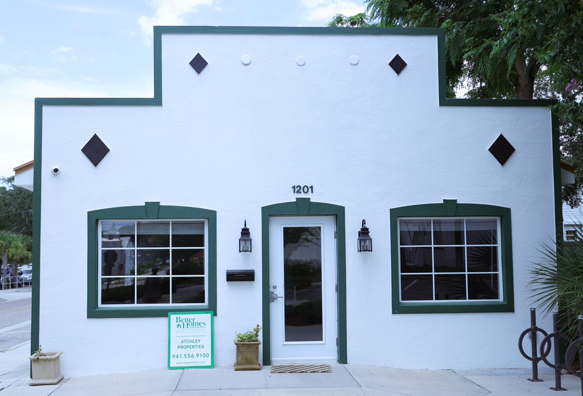 This image is an exterior photograph of a commercial office building located at 1201 Florida Avenue, Palm Harbor Florida